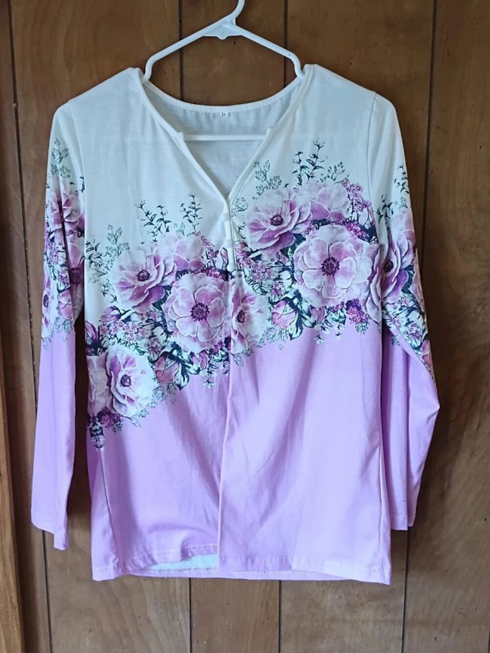 Pink Floral Long Sleeve Blouse Top Women’s Size S Poly Spandex Soft Stretch